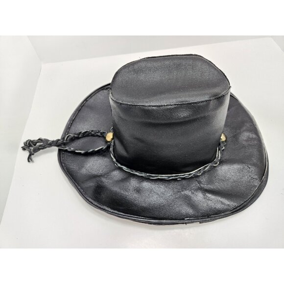 Genuine Leather Black Braided Band Western Roper Outback Cowboy Hat Size 52cm - Picture 4 of 10